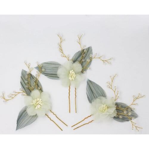Elegant Bridal Headdress Golden Alloy Shiny Rhinestone Mesh Flower Hairpin for Wedding Perform Studio Travel Photo 2pcs HP057