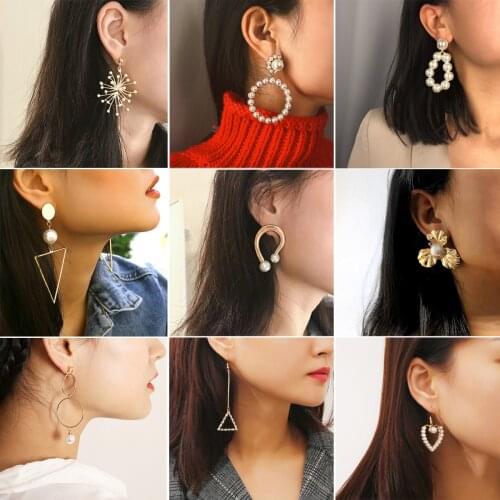 ICNWAY Personalized Minimalist Creative Earrings Multi-element Pearl Geometric Wild Earrings for Women