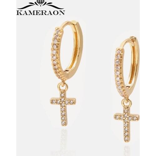 KAMERAON Earings Fashion Jewelry 2020 Cross Earrings Zircon Small Earrings for women
