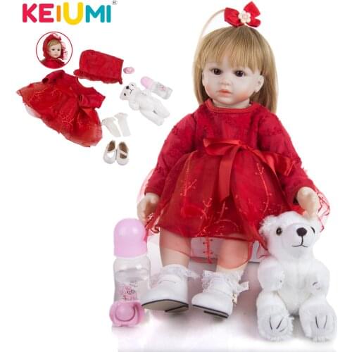 KEIUMI Cute 19 Inch Silicone Reborn Baby Dolls Gold Hair Baby Dolls Reborn Bebe Toys Doll Birthday Xmas Gift To Child