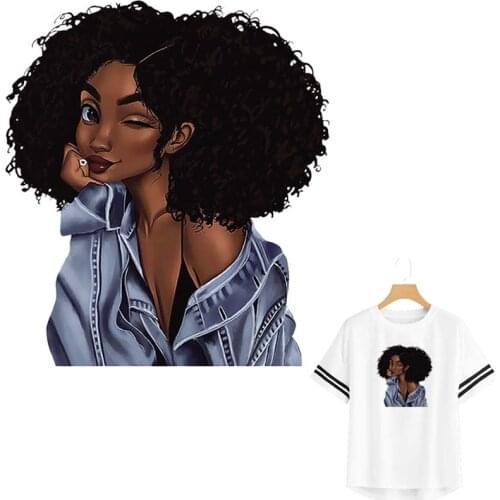 Beauty African Girl Patch Thermal Transfer Eco-Friendly Diy T-Shirt Stripe Clothing Stickers Washable Thermal Patches Clothing