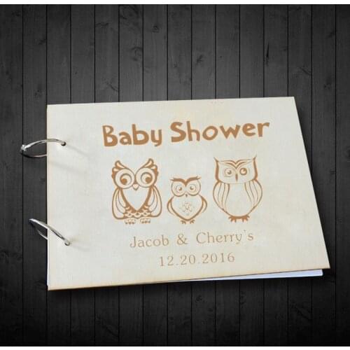 Creative Wooden Guest Book for Baby Shower Custom Owl Design for Birthday Party Decoration Unique Rustic Photo Album Kids Favors
