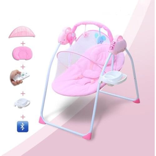 Electric Baby Cradle Rocking Chair for Newborm Baby 0-18 months Baby Sleeping Swing Foldable W/ Remote Controller