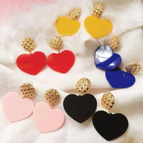 Ztech Exaggerated Big Brand Earring Vintage Metal Acrylic Love Earrings Girl Heart Earrings For Women Christmas Jewelry
