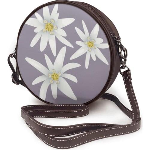2021 Summer Womens Fashion Small round Bag White Edelweiss Flowers Shoulder Bag Messenger Crossbody Bag Phone Coin Purse