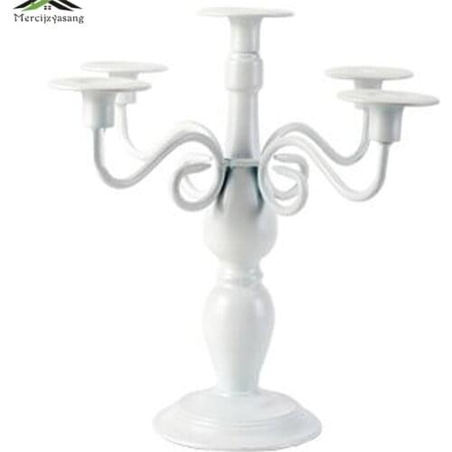 Metal Candle Holders Pillar Desk Candlestick 5-arms Candle Holder Stand White for Wedding Home Decoration Candelabra GZT039