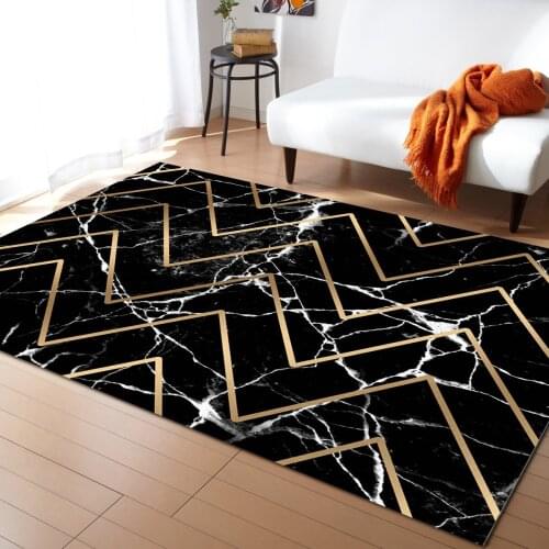 Marble Texture Golden Lines Wavy Carpets for Living Room Bedroom Area Rug Kids Room Play Mat 3D Printed Home Large Carpet