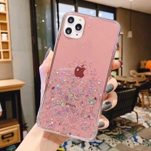 Bling Glitter Epoxy Star Sparkle Sequins Soft case For iphone 13 12 11 Pro Max XR X XS Max 6 6S 7 8 Plus SE Clear Gel TPU Cover