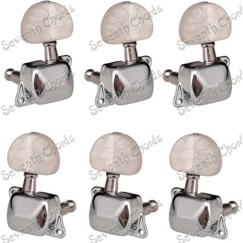 A Set White Pearl Semicircle Button Semiclosed Gear Guitar Tuning Peg Tuners Machine Heads for Acoustic Guitar - Chrome
