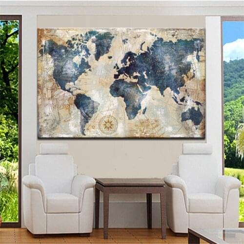 Wall Decoration Watercolor World Map Wall Art Canvas Posters and Print Canvas Painting Pictures for Living Room Home Decor