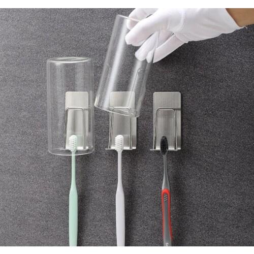Stainless Steel Toothbrush Holder Tooth Mug Cup Storage Shelf Wall Suction Bathroom Accessories Product Home Organizer