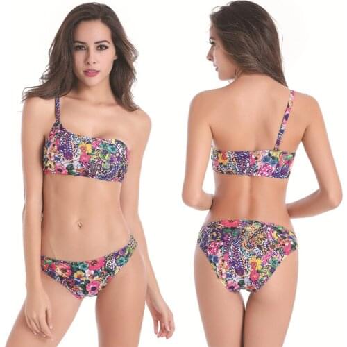 2021 New Summer One-shoulder Split Type Low Waist Bikini Have Chest Pad Bathing Suit for Woman 6XL Large Size Swimsuit