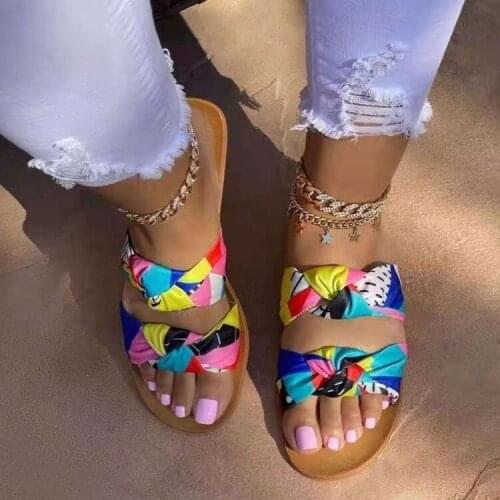 Summer New Plus Size Slipper Bow Womens Slippers Wear Beach Sandals Outside Beach Sandals Soft Leisure Female Slipper Shoes