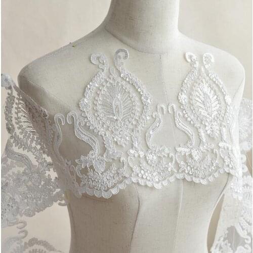 Cindylaceshow Wedding Dress Lace Trim Bridal Gown Fabric Applique 3D Flower Sequins Embroidered Scallop Sewing Apparel Edge 12cm