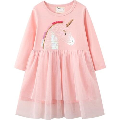 Jumping Meters Animals Applique Dresses Girls Cotton Clothing Long Sleeve Dress for Autumn Spring Princess School Baby Dresses