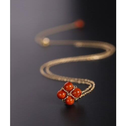 DAIMI GEMSTONES South Red Agate Pendant Female Genuine Natural Yellow 14K Gold Filled Jade Necklace