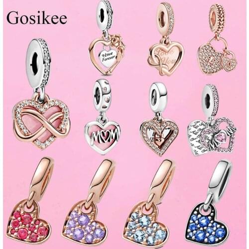 LOVE charms for pandora bracelet S925 silver color heart pendant for necklace
