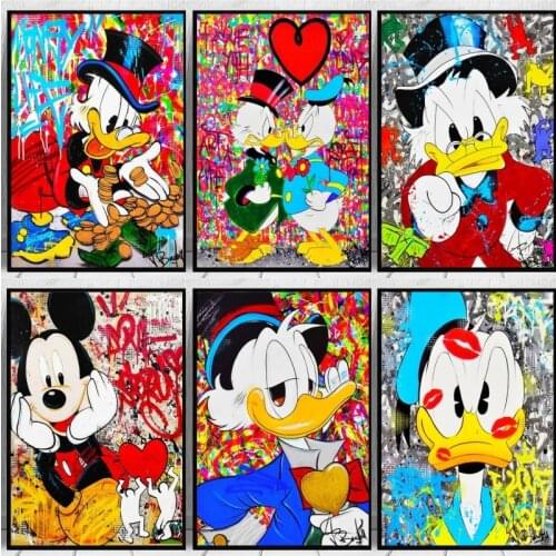 Full Square Diamond Painting Disney Graffiti Art Mickey Mouse and Donald Duck 5D Diamond Embroidery Mosaic Art Home Decoration