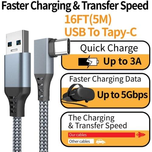 Link Cable For Oculus Quest 2 VR Fast Charging Gaming Cable USB 3.0 5Gbps USB-C 90 Degree Angle VR Accessories