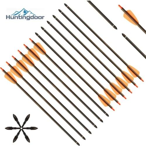 6/12/24Pcs 15inch Pure Carbon Crossbow Arrows Tactical Hunting Arrow Spine 350 Small Bolts hard Steel Arrowhead For shooting