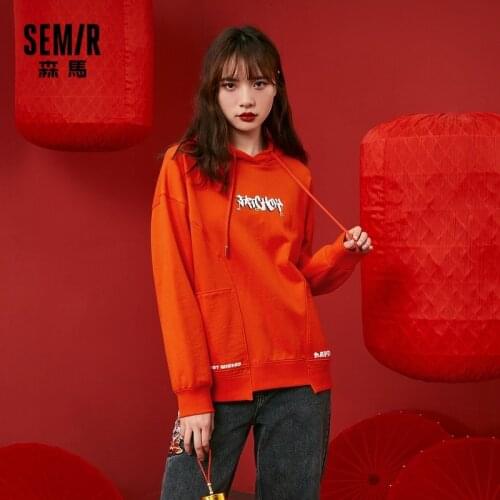 SEMIR Sweatshirt Women Loose Korean Style Hoodies 2021 New Year Pattern Oversize Spring Bf Lazy Wind Tops