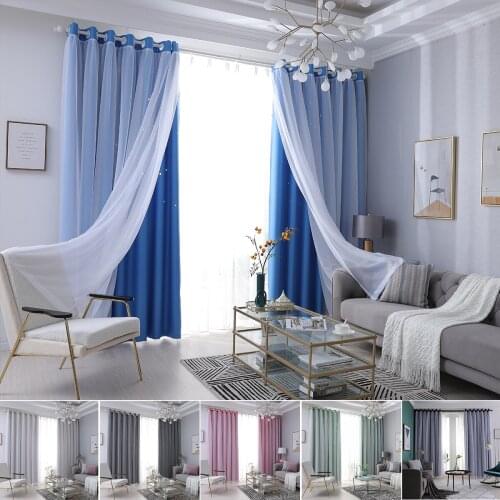 100x250cm Hollow-Out Stars Curtain Double-Layer Tulle Window Curtain For Living Room Solid Eyelets Drapes Curtain Home Decor D30