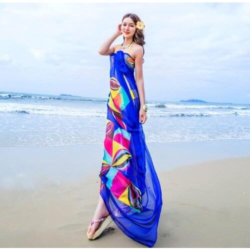 Pareo Scarf Women Beach Sarongs Beach Cover Up Summer Chiffon Scarves Geometrical Design Plus Size Towel Ladies Summer Beachwear