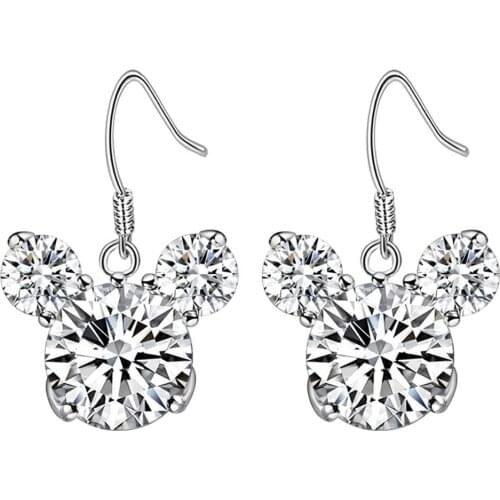Hot Sale Silver color Mickey Shape Drop Earrings With AAA Zircon Fashion Jewelry For Woman Lovely Birthday Gift Brincos
