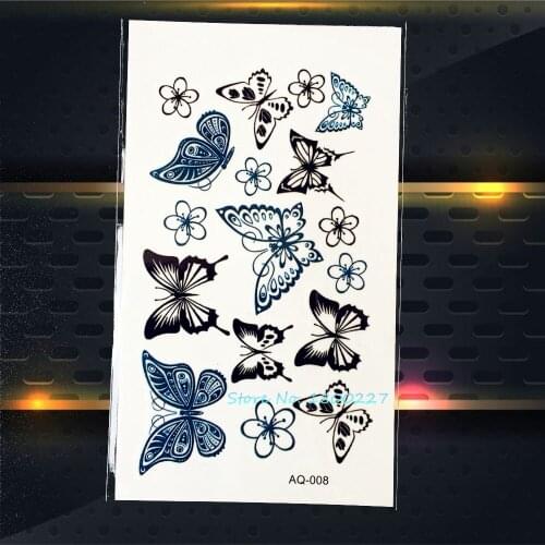 1PC Body Art Temporary Tattoos Buttefly Tattoo Paste Flower Design PAQ-008 Butterfly Various Color Blue Black Temporary Tattoo