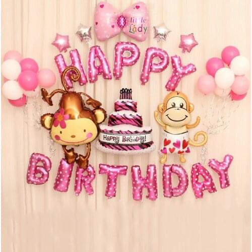 33pcs/set monkey cake bowknot set balloon children birthday party decoration kids toys baby ballon shower balloons globos