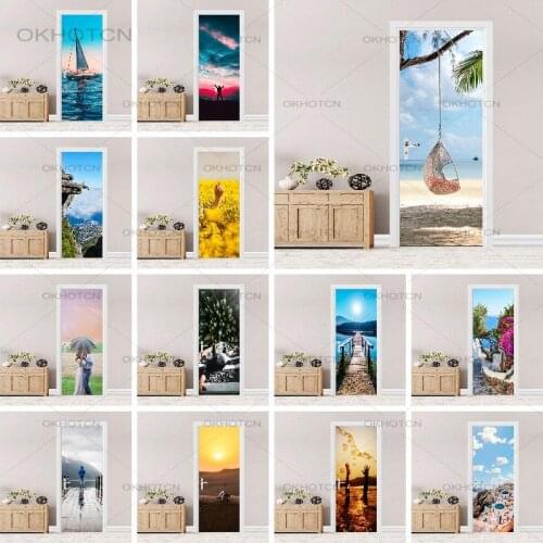 3D Pvc European Door Sticker Home Decor Vinyl Self-Adhesive Mural Poster Landscape Retro Pottery Decal Room Decoration Stickers