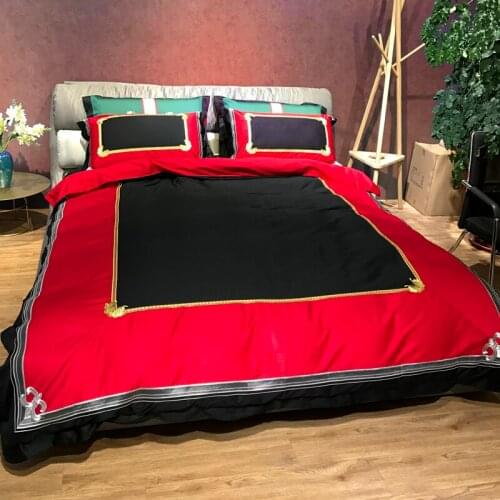 Red black 120S Egyptian cotton Embroidery Royal Bedding sets Queen King Wedding Duvet cover Bed sheet set Pillowcases 4/6pcs
