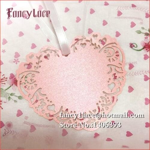 60pcs/lot Laser Cut Lace Heart Shape Craft Paper Hang Tag place card Wedding Party Label Price Gift Cards Decoration Bookmark