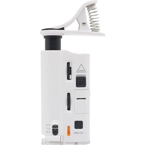 60X-100X Mini Microscope Portable Universal Clip Microscope LED Smartphone Microscope Magnifying Glass UV Light Magnifiers