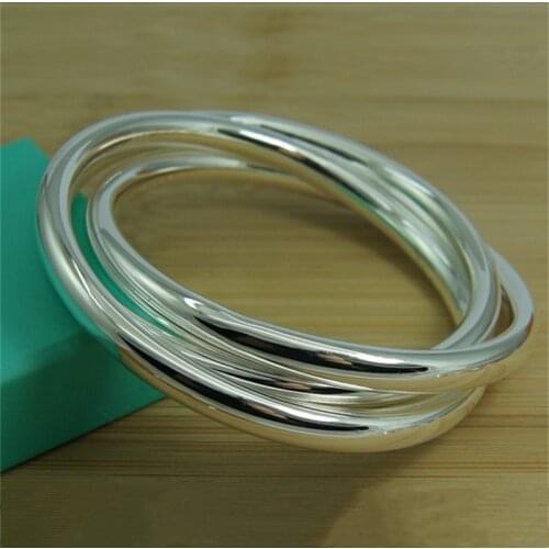 925 Sterling Silver Bracelet Bangles Women Three Lines Smooth High Quality Solid Bracelet Bangles Fashion Jewelry Birthday Prese
