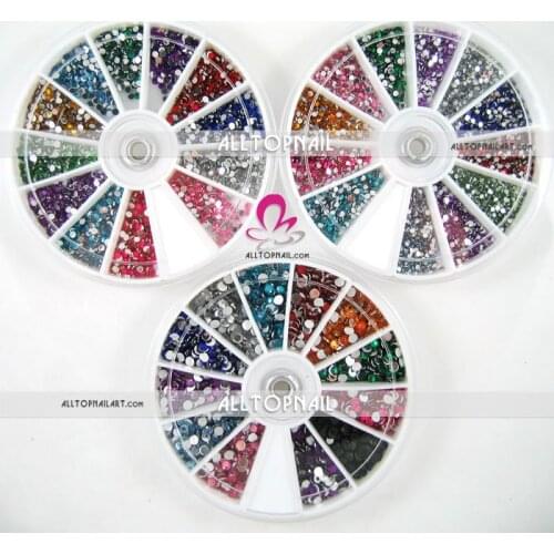 Free-Shipping Nail Art Rhinestone Wheels 1.5mm 2mm 3mm Faceted Round 216000pcs A_Grade Nail Rhinestone 12 Color Mixed