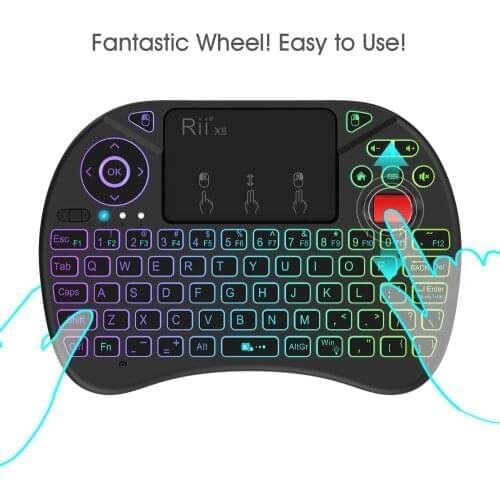 Original Rii X8 English Keyboard Mini Wireless Keyboard with Touchpad Changeable Color LED Backlit Li-ion Battery for TV Box PC