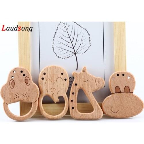 2pcs elephant Unicorn Car Shape Natural Beech Wooden Beads Can Chew Nursing Toy Baby Teether Gift Rattle Diy Accessories Crafts