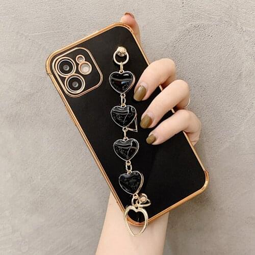 Bracelet Phone Holder Cover for iPhone 12 Pro Max Case Luxury Gold Plated Glitter Heart Cases For iPhone 11 XR X XS 7 8 Plus SE