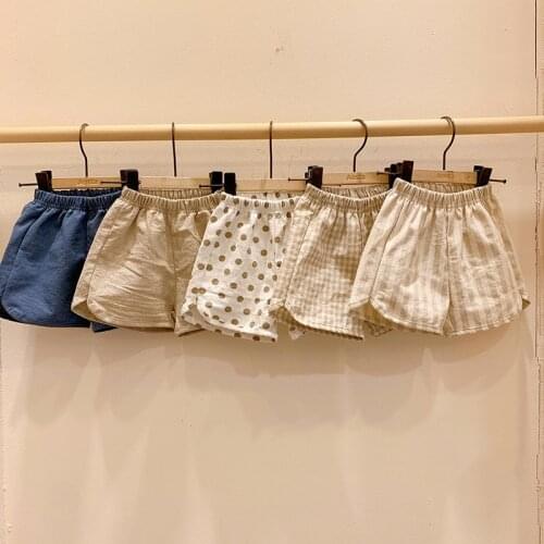 100% Cotton Kids Shorts Summer Korean Style Thin Boys And Girls Baby Casual Dot Plaid Short Pants Childrens Clothing WTP36