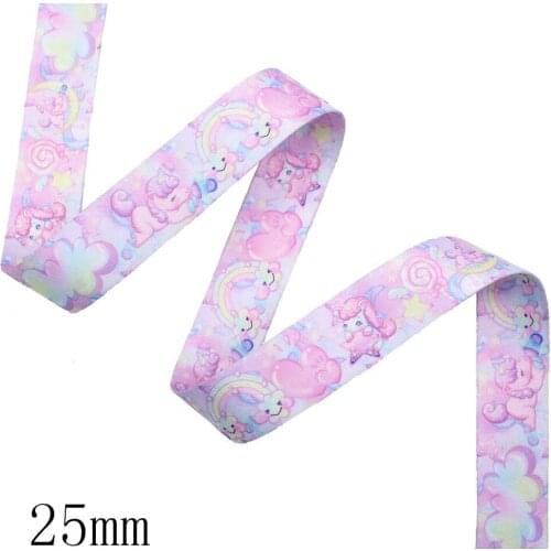 1'' 5yards Double-sided cartoon unicorn Grosgrain Ribbon DIY Handmade Bow Ribbon Decoration Gift Wrapping Ribbon L-20114-46