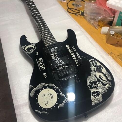 Factory customized 6-string special-shaped electric guitar, black paint, oil painting, rose fingerboard and black accessories