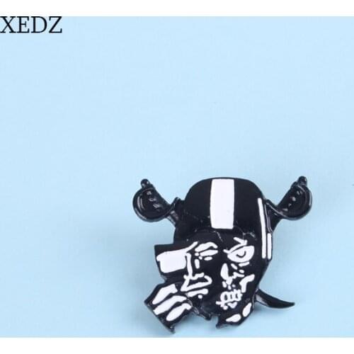 XEDZ Black Mask Pirate Monster Enamel Brooch Halloween Black And White Badge Jewelry Backpack Pendant Gift