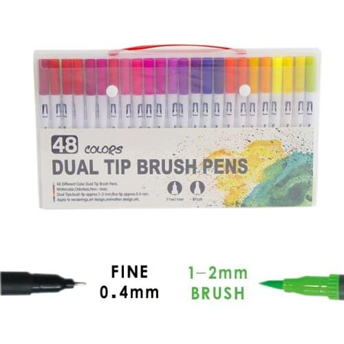 Fine and Brush Dual Tips Colouring Pens, Watercolor Pens, Brush Fineliner Felt Tip Pens Art Markers, Water Based Highlighter Pen