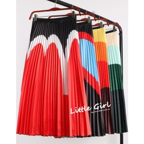 HOT SELLING Miyake Fashion European and American style patchwork pleated skirt print skirt of wais skirts IN STOCK