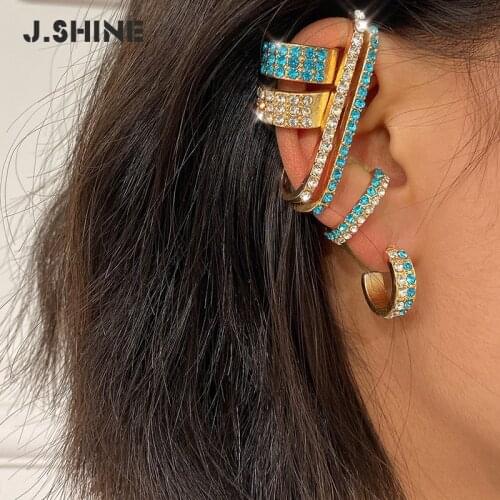 J.Shine Women Fashion Stackable Wide Ear Cuffs Earrings Pearl Rhinestone Cartilage Clip on Earrings Without Piercing Jewelry