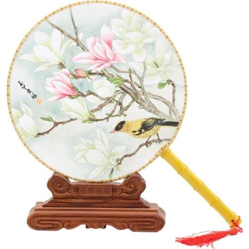 Chinese Hand Fan, Ancient Court Style Round Silk Fan with Beautiful Pattern, Bamboo Handle for Women, Dance, Wedding