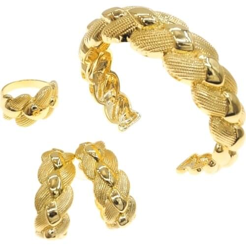 Hot Selling German Gold Plated High Quality Jewelry Ring Earring Bracelet Set Banquet Jewelry B0063