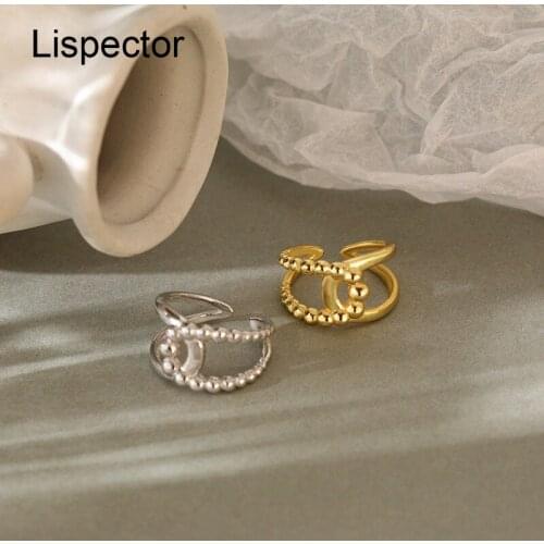 Lispector 925 Sterling Silver Korean Simple Beads Crossed Rings for Women Minimalist Geometric Ring Party Unisex Jewelry Gifts