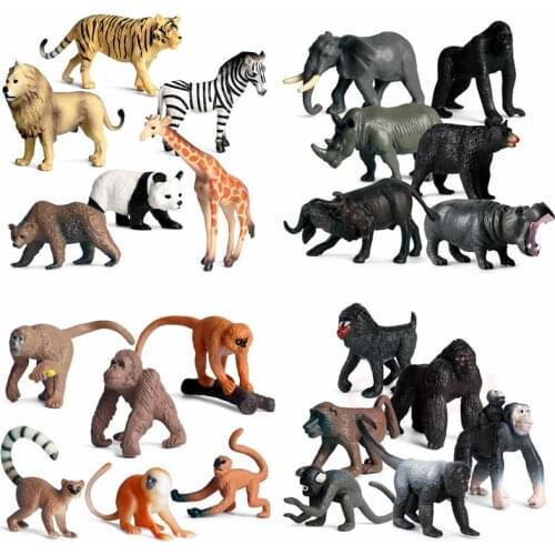 Hot Sale Mini Simulation Wild Animal Tiger Orangutan Giraffe Lion Monkey Shark Toy Model PVC Action Figures Doll toy forchildren